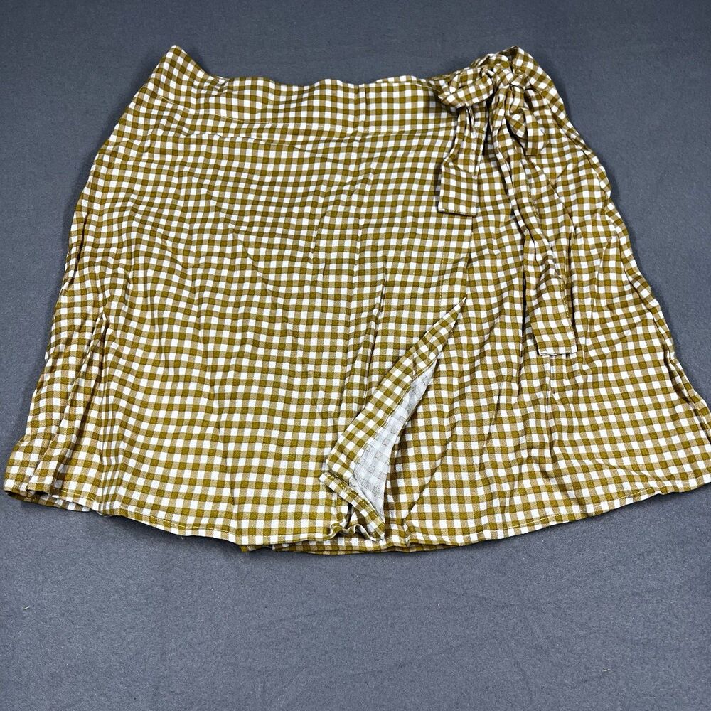Cotton On Women's S/P Green & White Gingham Wrap Mini Skirt Tie Bow